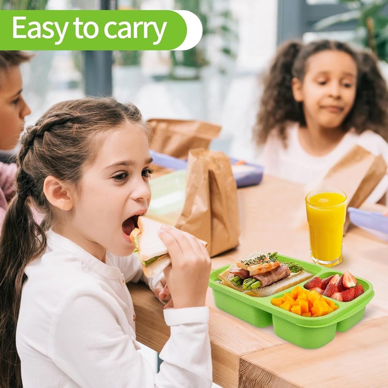 buluker 4 Pack Bento Lunch Box Set 3 Compartment Wheat Straw Meal Prep Food Storage Containers Plastic, Microwave and Dishwasher Safe（Jewel Brights） - Image 4